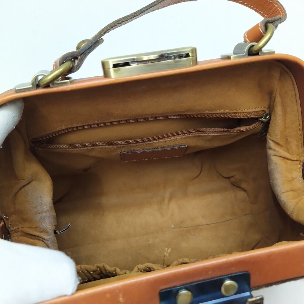 Patricia Nash Brown Leather Floral Pushlock Framed Closure Satchel Crossbody Bag - Picture 10 of 16